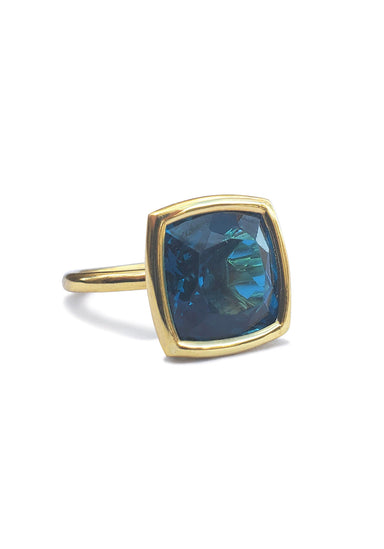 A & Furst Gaia 18KYG Large Cushion Cut London Blue Topaz Ring | OsterJewelers.com