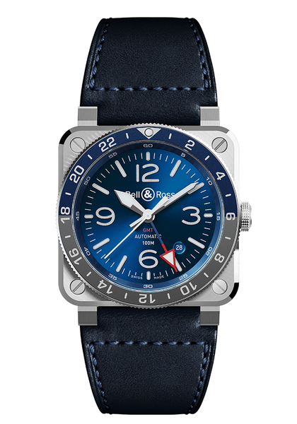 Bell Ross BR 03 93 GMT Blue on Strap BR0393 BLU ST SCA