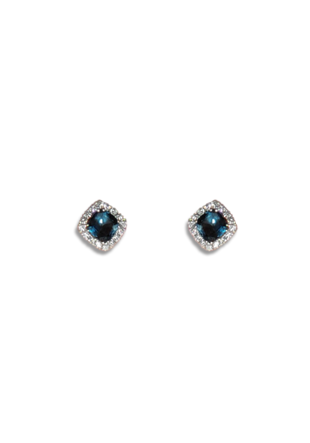 A & Furst 18KWG Diamond Halo London Blue Topaz Stud Earrings | OsterJewelers.com