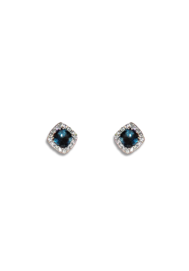 A & Furst 18KWG Diamond Halo London Blue Topaz Stud Earrings | OsterJewelers.com