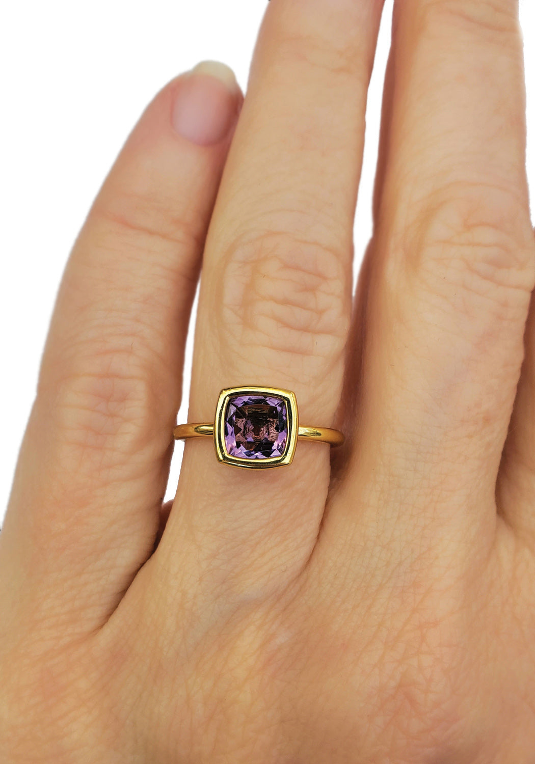 A & Furst Gaia 18KYG Cushion Cut Amethyst Ring