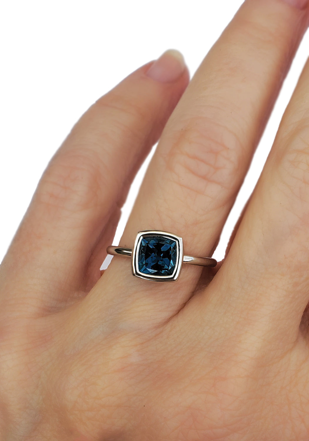 A & Furst Gaia 18KWG Cushion Cut London Blue Topaz Ring | OsterJewelers.com