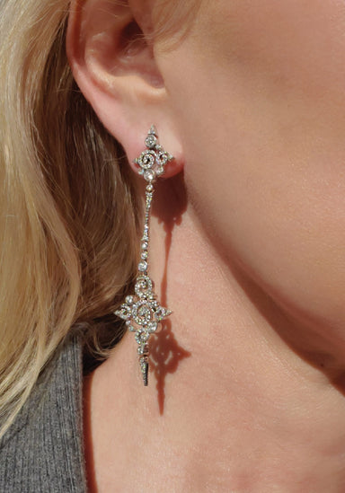 Diamond Scroll Dangle Earrings