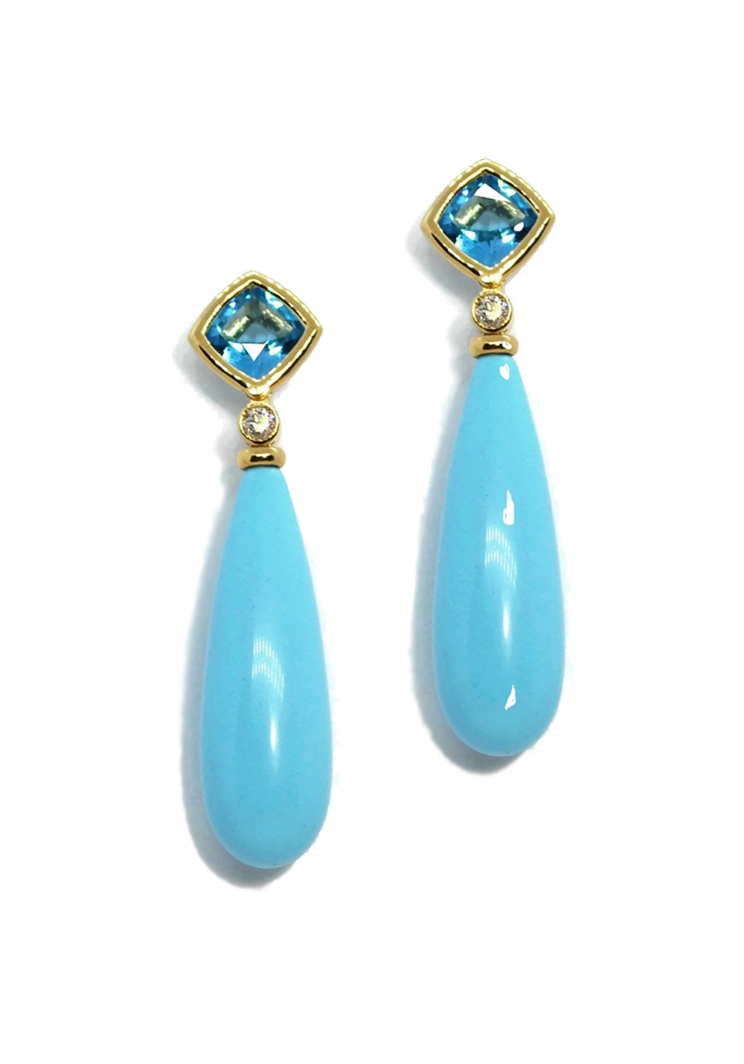 A & Furst Gaia 18KYG Swiss Blue Topaz & Turquoise Dangle Earrings | OsterJewelers.com