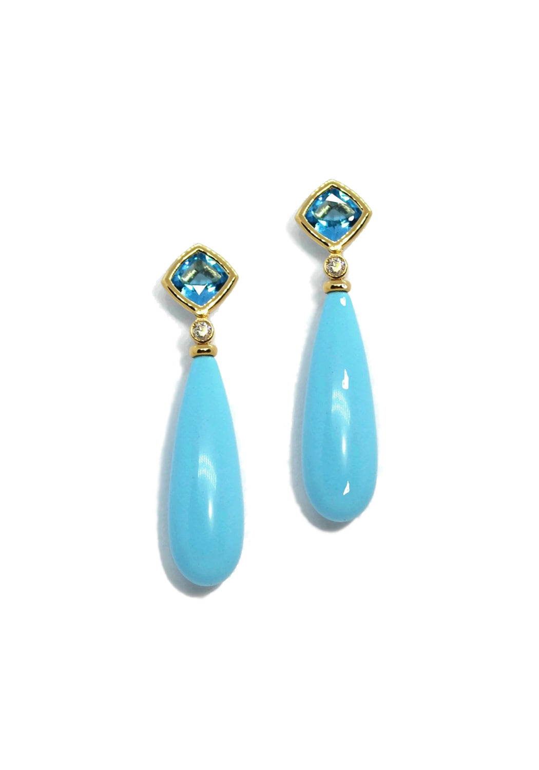 A & Furst Gaia 18KYG Swiss Blue Topaz & Turquoise Dangle Earrings | OsterJewelers.com