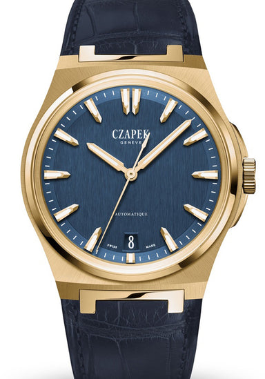 Czapek & Cie Antarctique Mount Erebus Deep Blue Yellow Gold Alligator | OsterJewelers.com