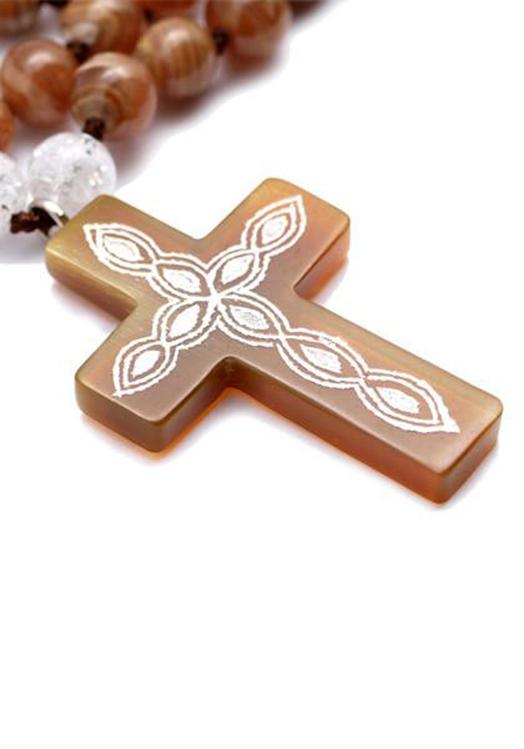 Heart Chakra Rhodochrosite Mala Bead Cross Necklace | OsterJewelers.com