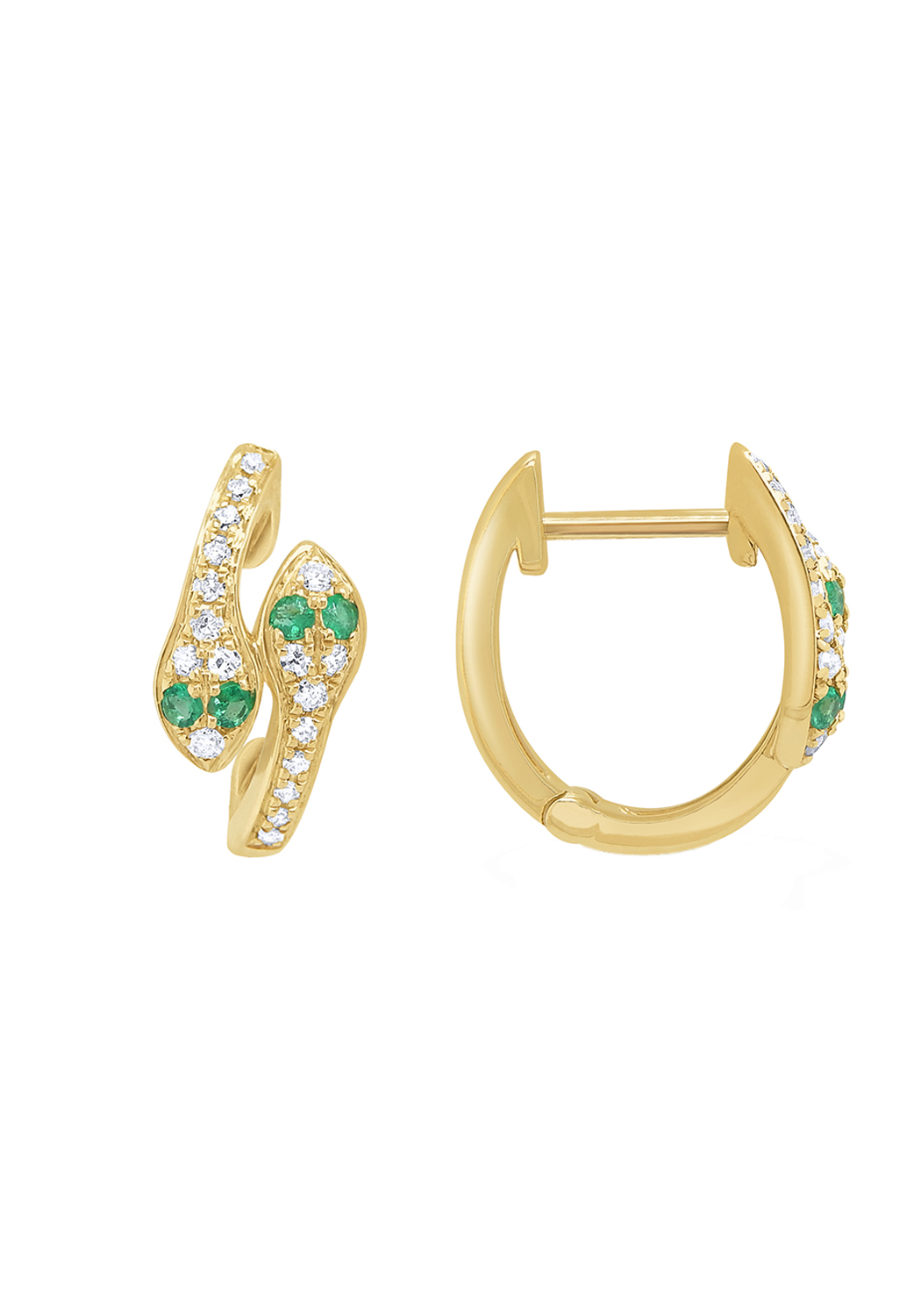 KC Designs 14KYG Diamond & Emerald Snake Huggie Earrings | OsterJewelers.com