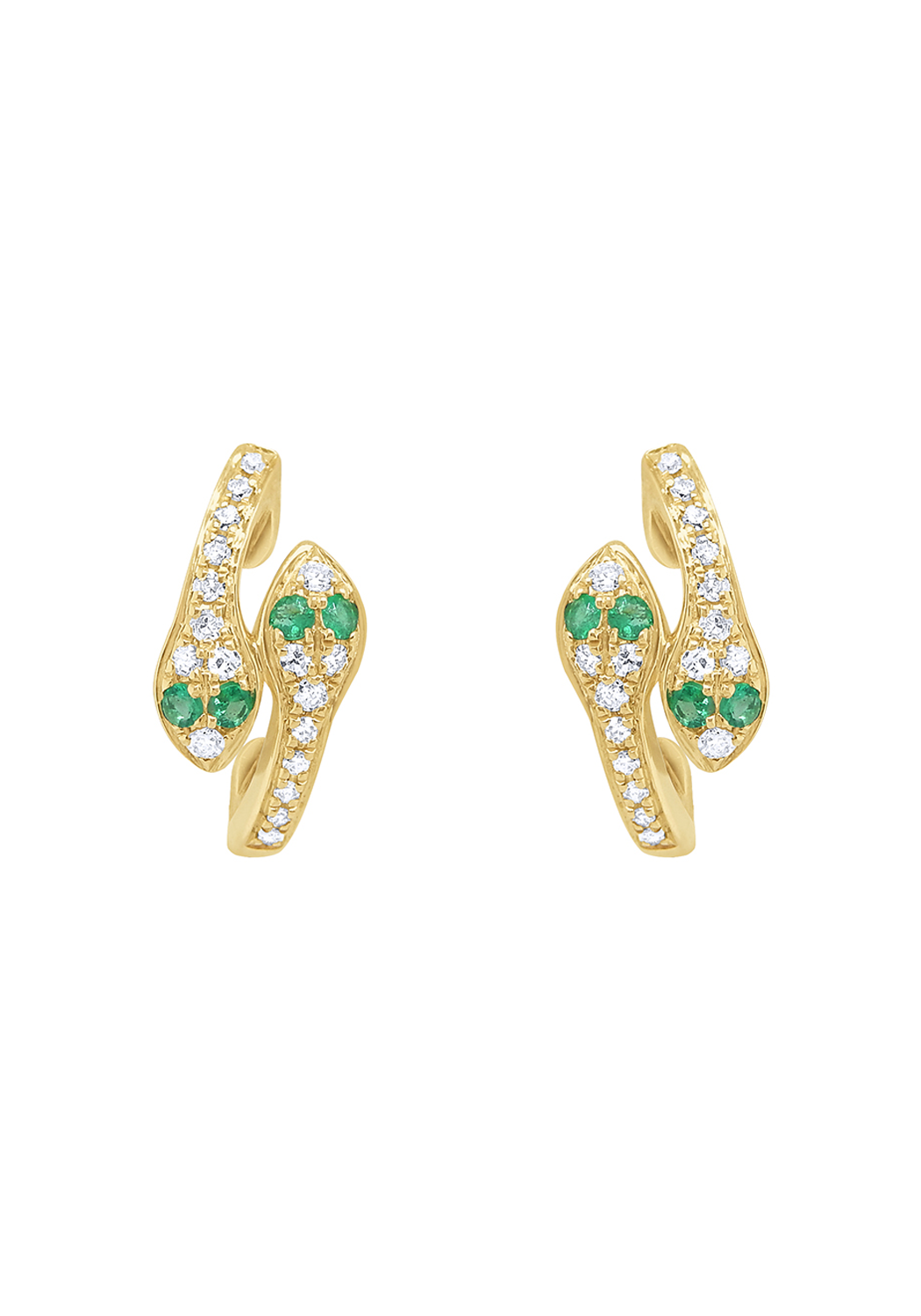 KC Designs 14KYG Diamond & Emerald Snake Huggie Earrings | OsterJewelers.com