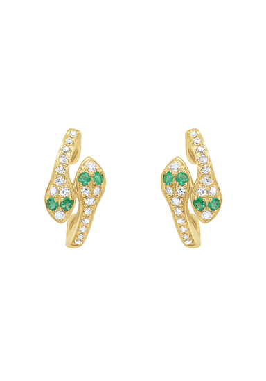 KC Designs 14KYG Diamond & Emerald Snake Huggie Earrings | OsterJewelers.com