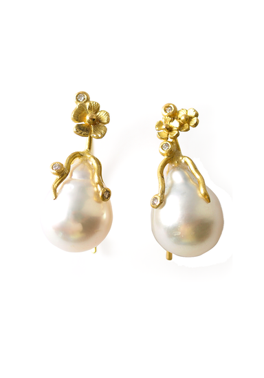 Lene Vibe 18KYG Baroque Pearl Flower Drop Earrings | OsterJewelers.com