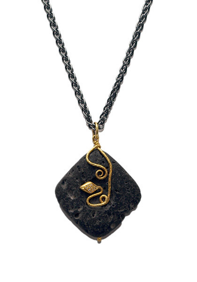 Lika Behar 24K Yellow Gold Lava Stone Diamond Snake Pendant | OsterJewelers.com