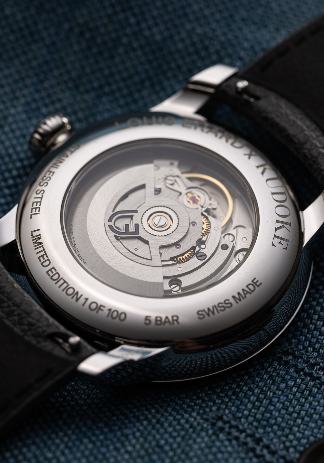 Caseback of Le Régulateur Louis Erard x Kudoke Light Blue | Ref 85237AA45.BVA173 | OsterJewelers.com