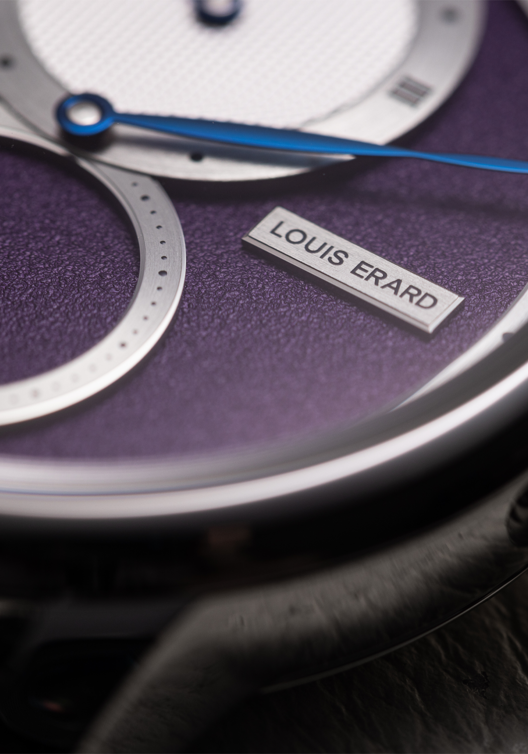 Closeup of Le Régulateur Louis Erard x Kudoke Purple | Ref. 85237AA46.BVA173 | OsterJewelers.com
