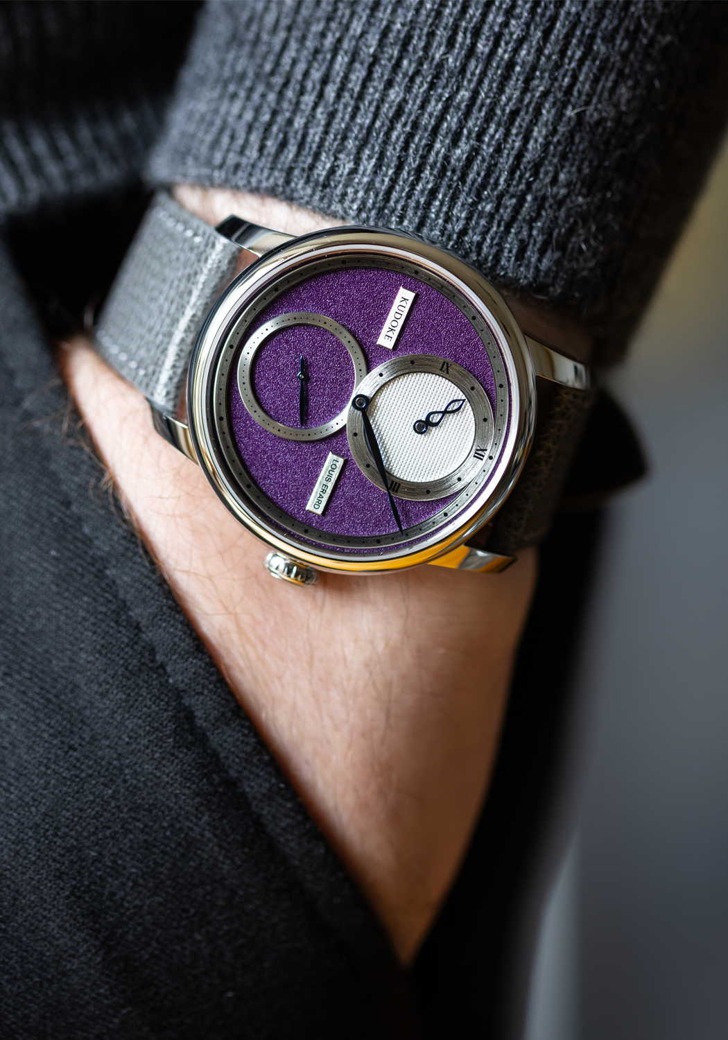 Le Régulateur Louis Erard x Kudoke Purple on a wrist | Ref. 85237AA46.BVA173 | OsterJewelers.com
