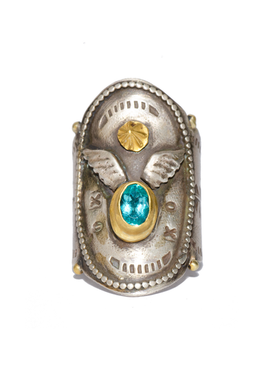 Melinda Risk Sterling Silver Winged Apatite Saddle Ring | OsterJewelers.com