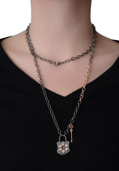 Mo & Me Blackened Silver and Rose Gold Rolo Chain Necklace | OsterJewelers.com