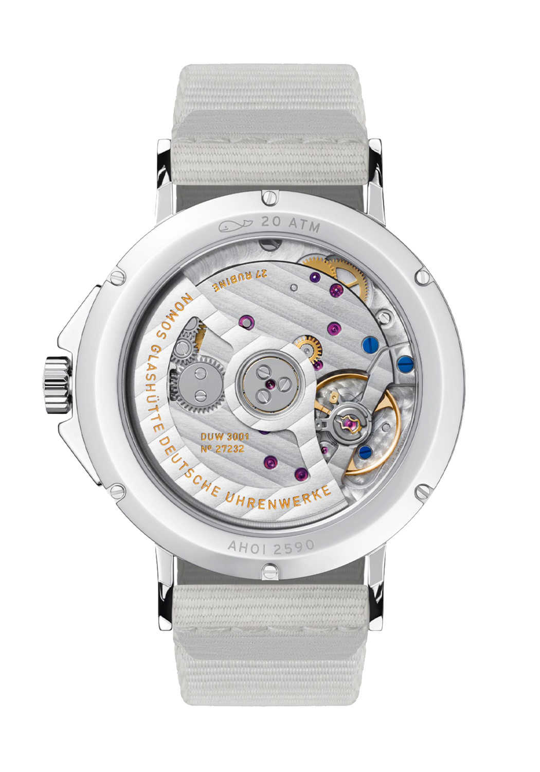 Caseback of the NOMOS Ahoi Neomatik Siren White | Ref. 564 | OsterJewelers.com