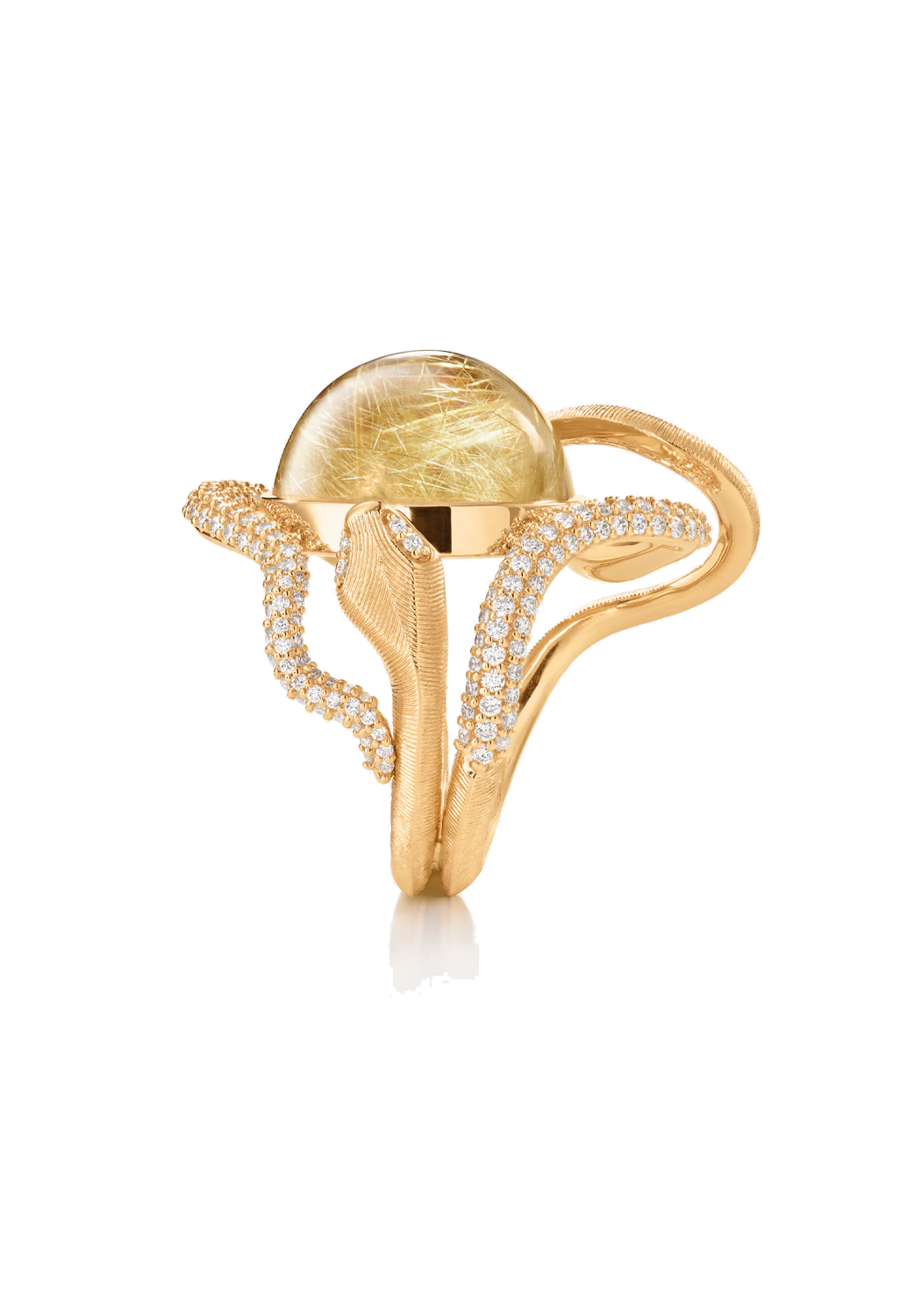 Ole Lynggaard Snakes 18KYG Pavé Diamond & Rutile Quartz Snake Ring | A2962-402 | OsterJewelers.com