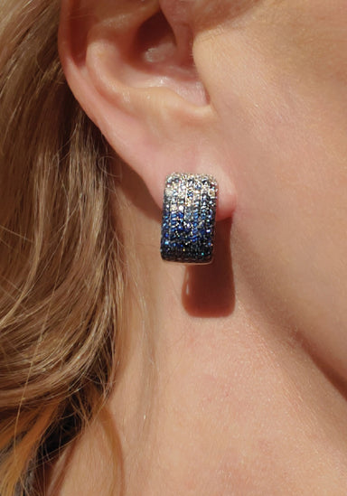 Blue Ombre Sapphire Huggie Earrings