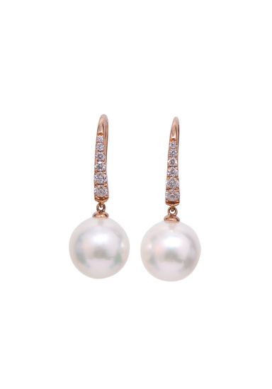 Oster Collection 14KRG Diamond & South Sea Pearl Dangle Earrings | OsterJewelers.com