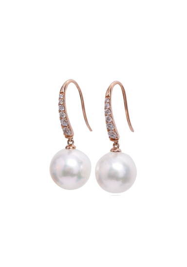 Oster Collection 14KRG Diamond & South Sea Pearl Dangle Earrings | OsterJewelers.com