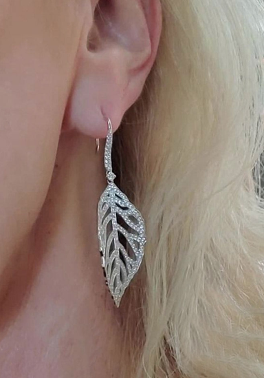 Oster Collection 18KWG Pavé Diamond Leaf Dangle Earrings | OsterJewelers.com