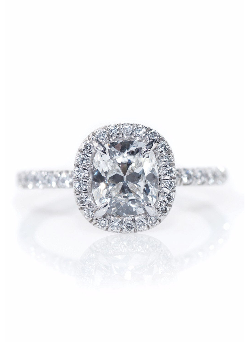 Oster Collection Platinum Halo Cushion Cut Diamond Ring | OsterJewelers.com
