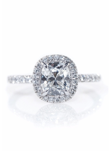 Oster Collection Platinum Halo Cushion Cut Diamond Ring | OsterJewelers.com
