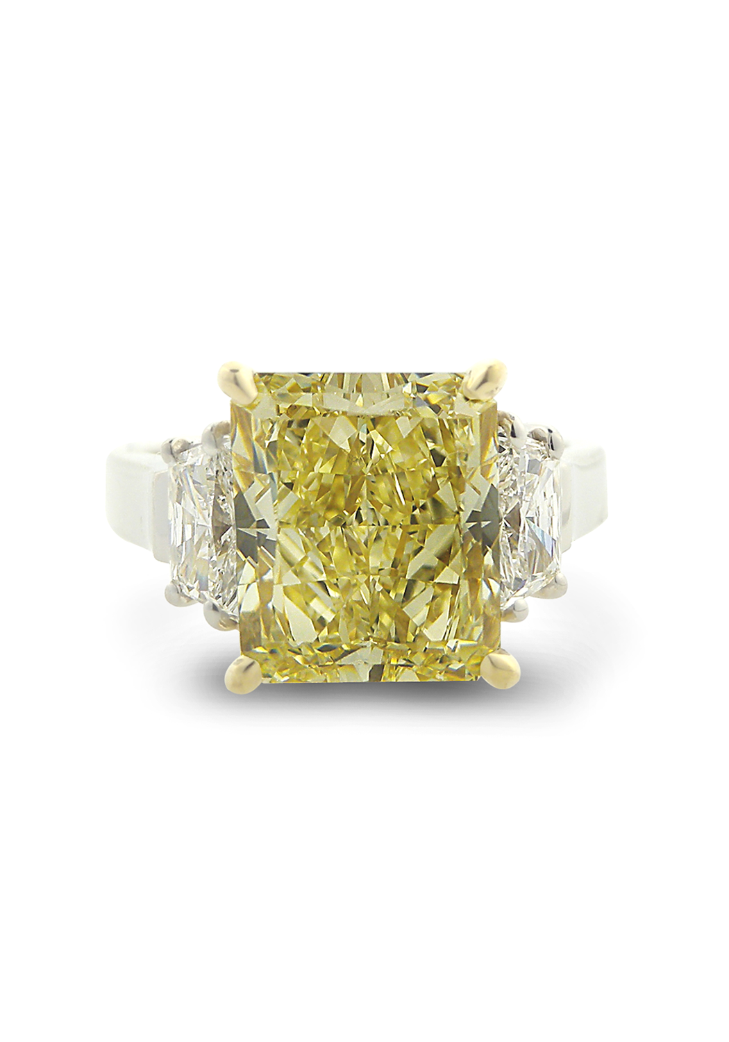 Oster Collection Platinum Trapezoid & Radiant Cut Yellow Diamond Ring | OsterJewelers.com
