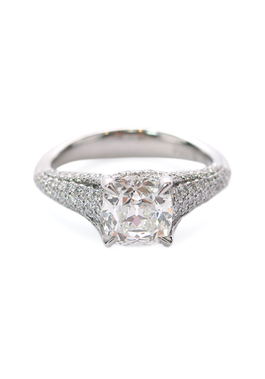 Precision Set Elege Platinum Cushion Cut Diamond Ring | OsterJewelers.com