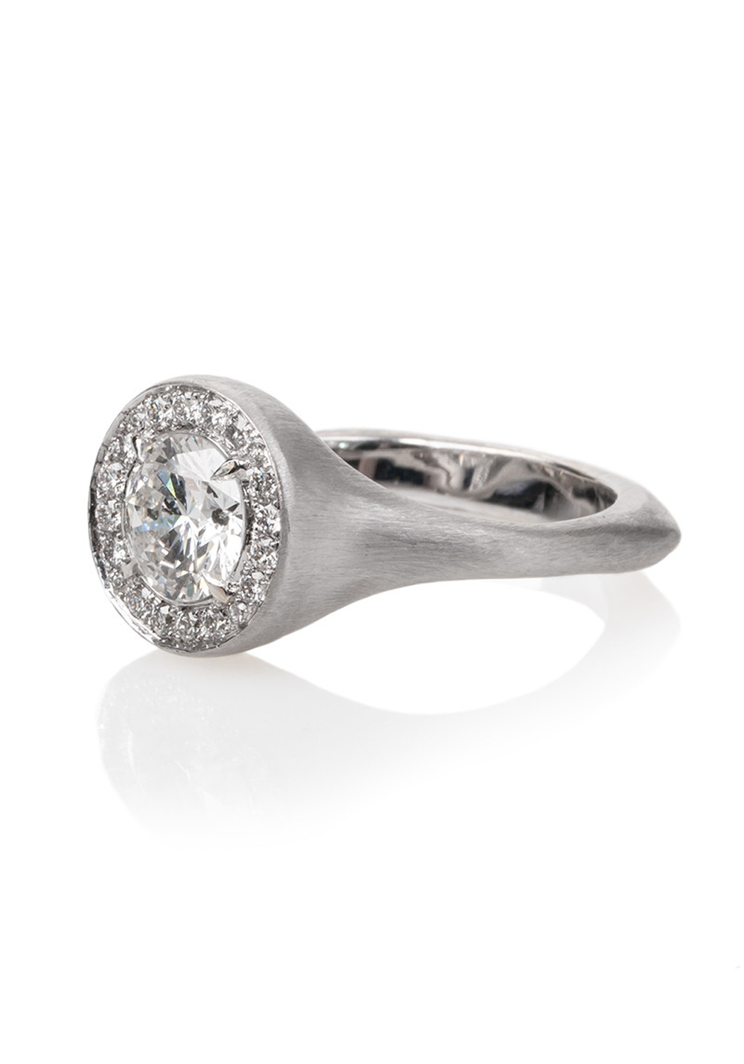 Rahaminov Matte 18KWG Halo Bezel Set Round Diamond Ring | OsterJewelers.com