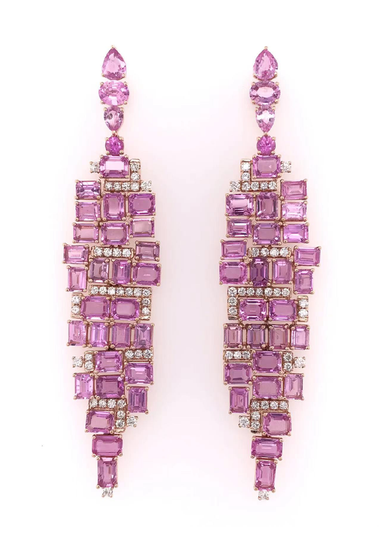 Ruchi 18K Rose Gold Pink Sapphire Chandelier Earrings | OsterJewelers.com