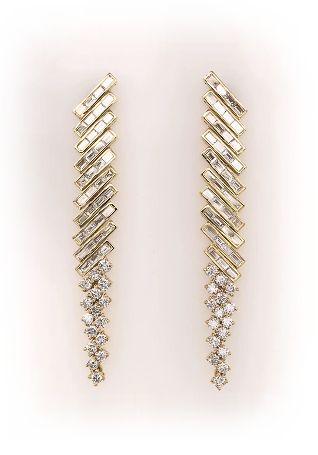 Ruchi Scintillate Slanted Baguette & Round Diamond Chandelier Earrings | OsterJewelers.com