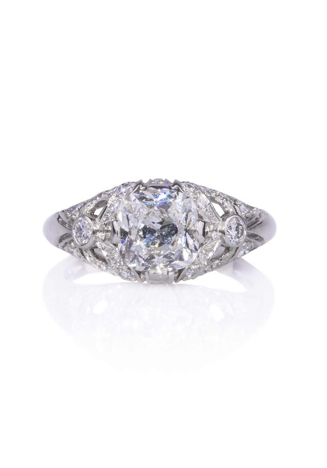 Sébastien Barier Platinum Cushion Cut Diamond Ring | OsterJewelers.com