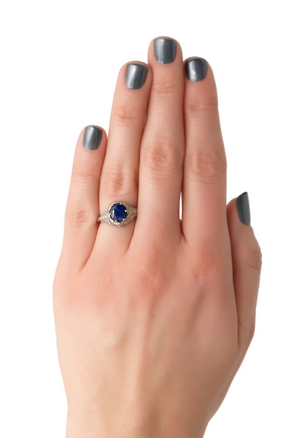 Sebastien Barier Platinum Diamond & Oval Sapphire Ring | OsterJewelers.com