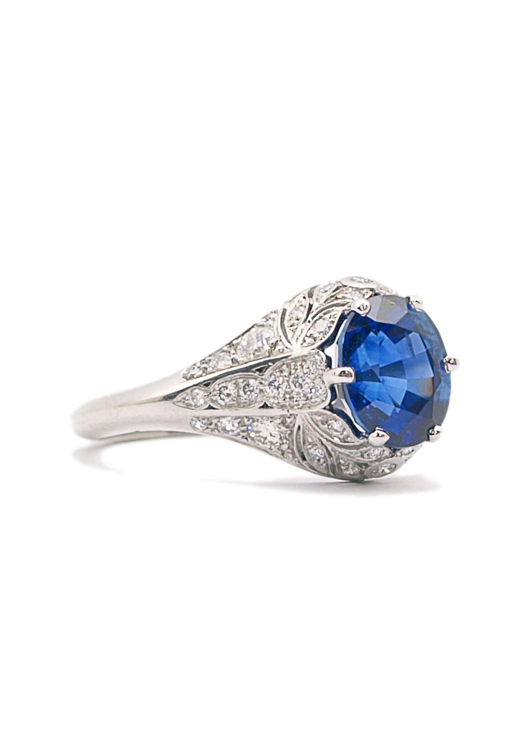 Sebastien Barier Platinum Diamond & Oval Sapphire Ring | OsterJewelers.com