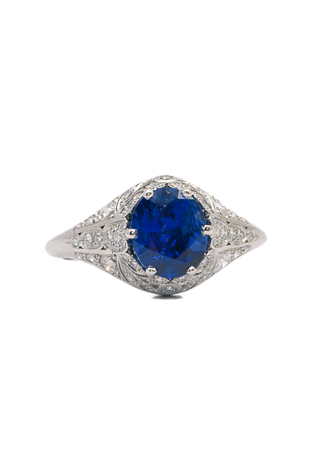 Sebastien Barier Platinum Diamond & Oval Sapphire Ring | OsterJewelers.com