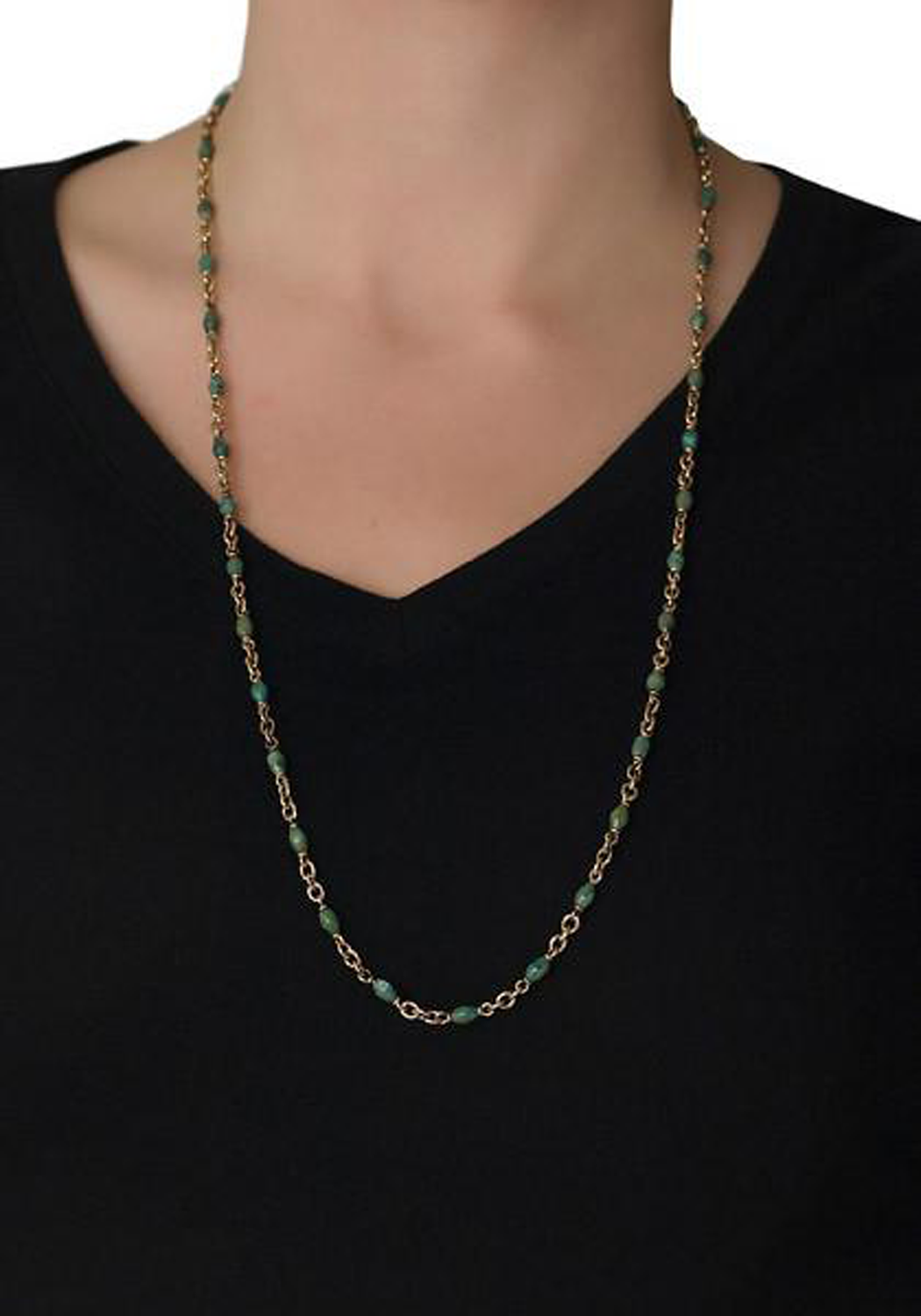 Sylva & Cie 14KYG Green Turquoise Bead Necklace | OsterJewelers.com