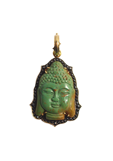 Sylva & Cie 18KYG Black Diamond Turquoise Buddha Pendant Enhancer | OsterJewelers.com