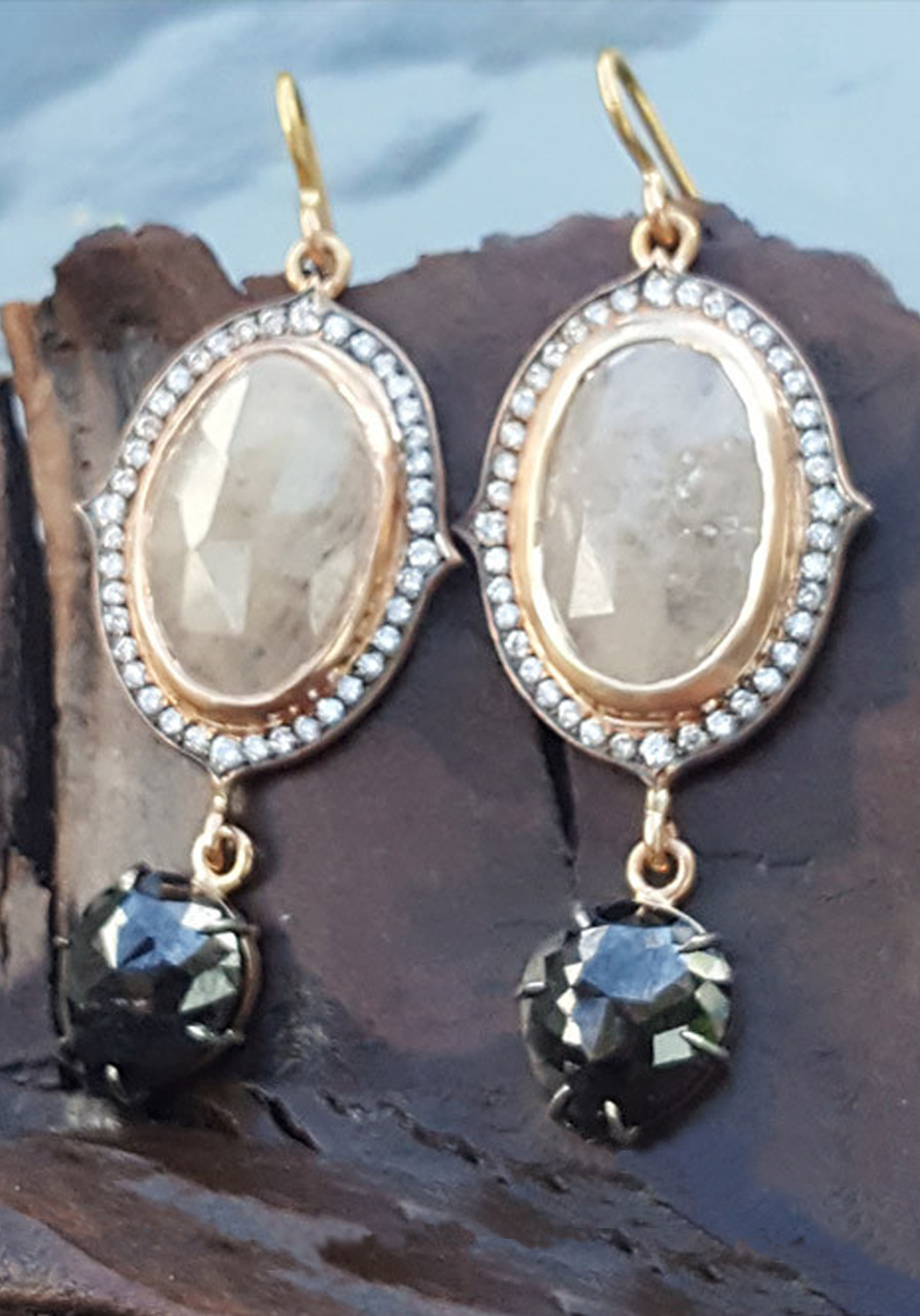 Sylva & Cie Gray Black Diamond & Grey Sapphire Dangle Earrings | OsterJewelers.com