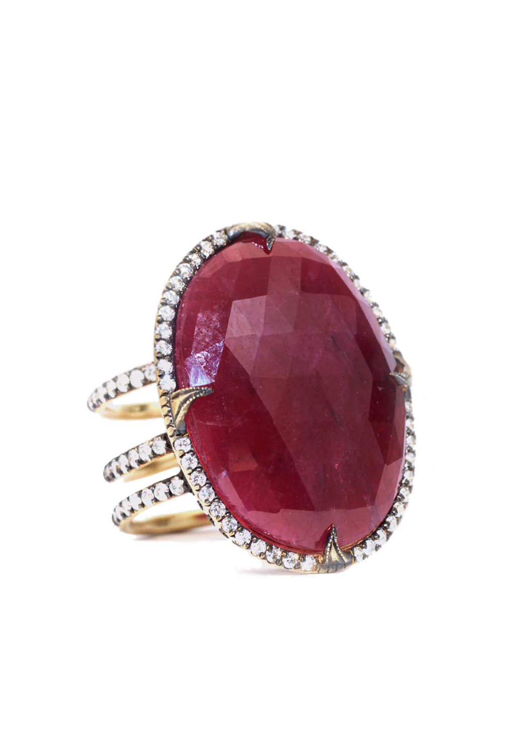 Sylva & Cie 18KYG Diamond & Large Oval Faceted Ruby Ring | OsterJewelers.com