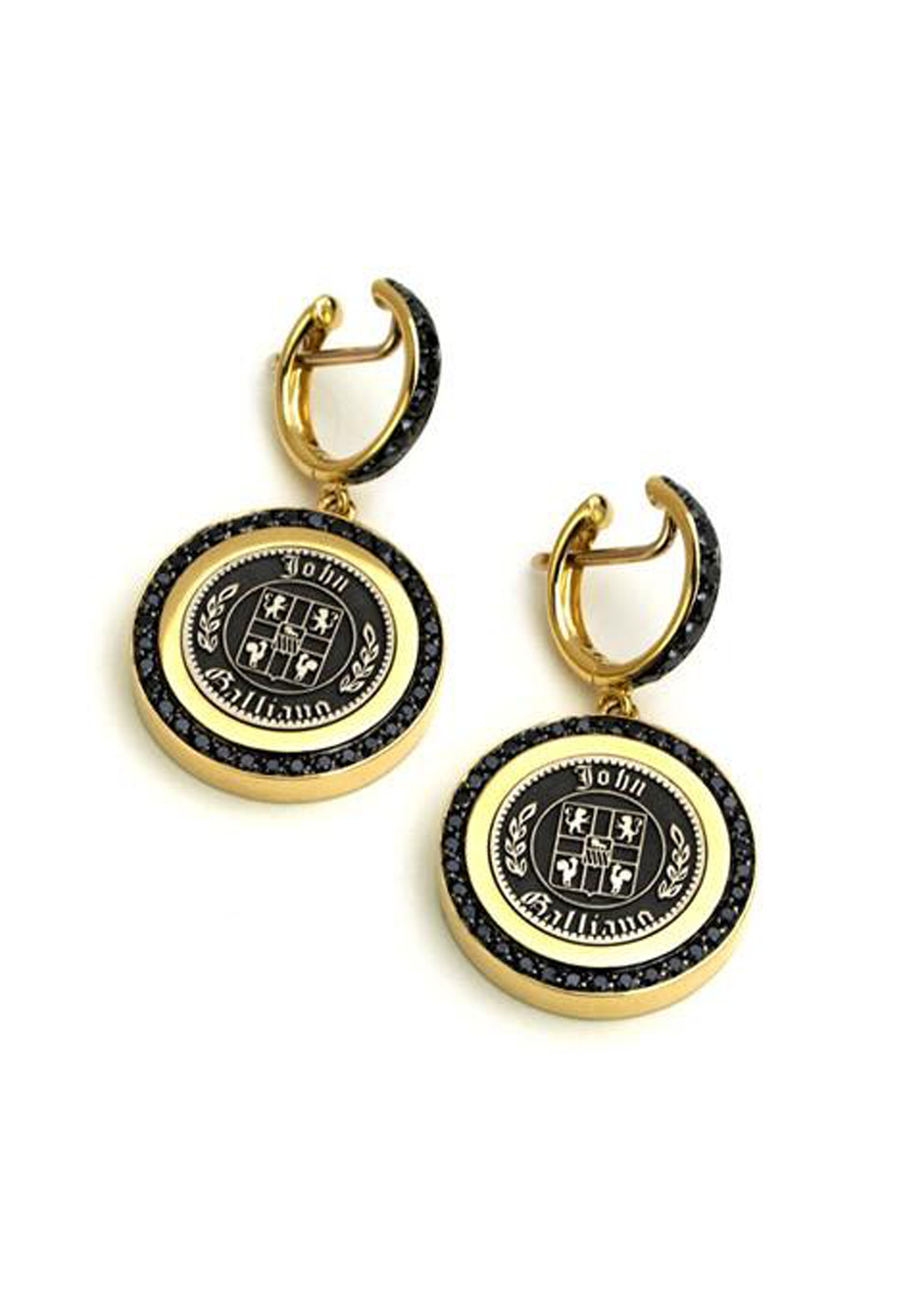 Valente 18K Yellow Gold Black Diamond Signet Disc Earrings | OsterJewelers.com