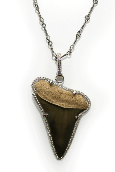 Shark Tooth Necklace with Wood Beads · L1: .75 L2: · MegaTeeth