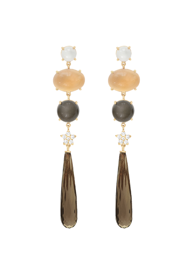 Aquamarine and Smokey Quartz Faceted Lever Back Earring / Dangle Drop  Teardrop Solid 14k Yellow Gold. 