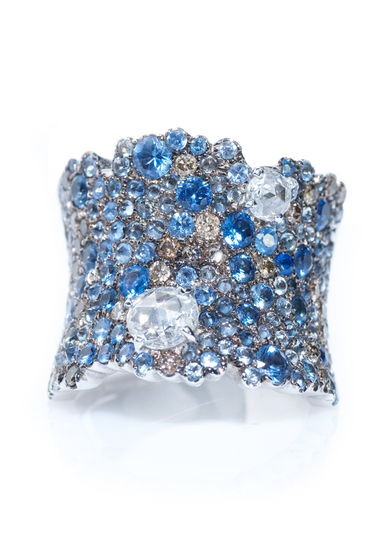 Stefan Hafner Lunar 18KWG Wide Diamond & Sapphire Ring | OsterJewelers.com