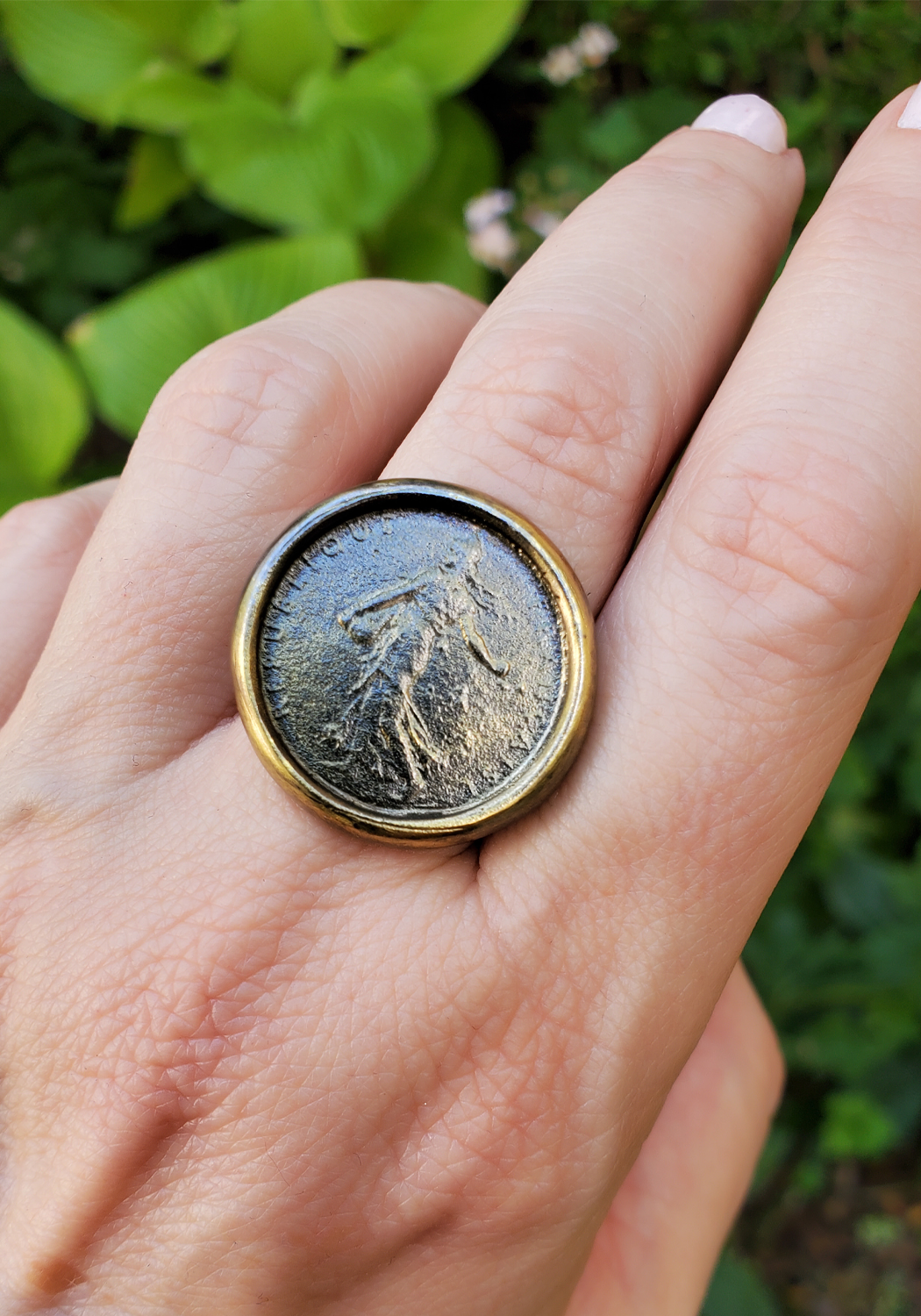 LOLA BROOKS 22K & ANCIENT GREEK APOLLO COIN RING, 400 BC